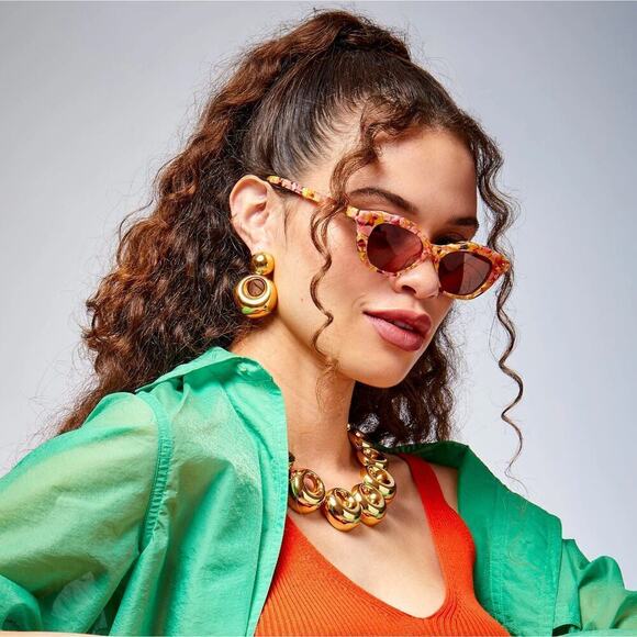 RARE Lele Sadoughi Pink Orange Acetate UV Cat Eye Sunglasses - Picture 2 of 12